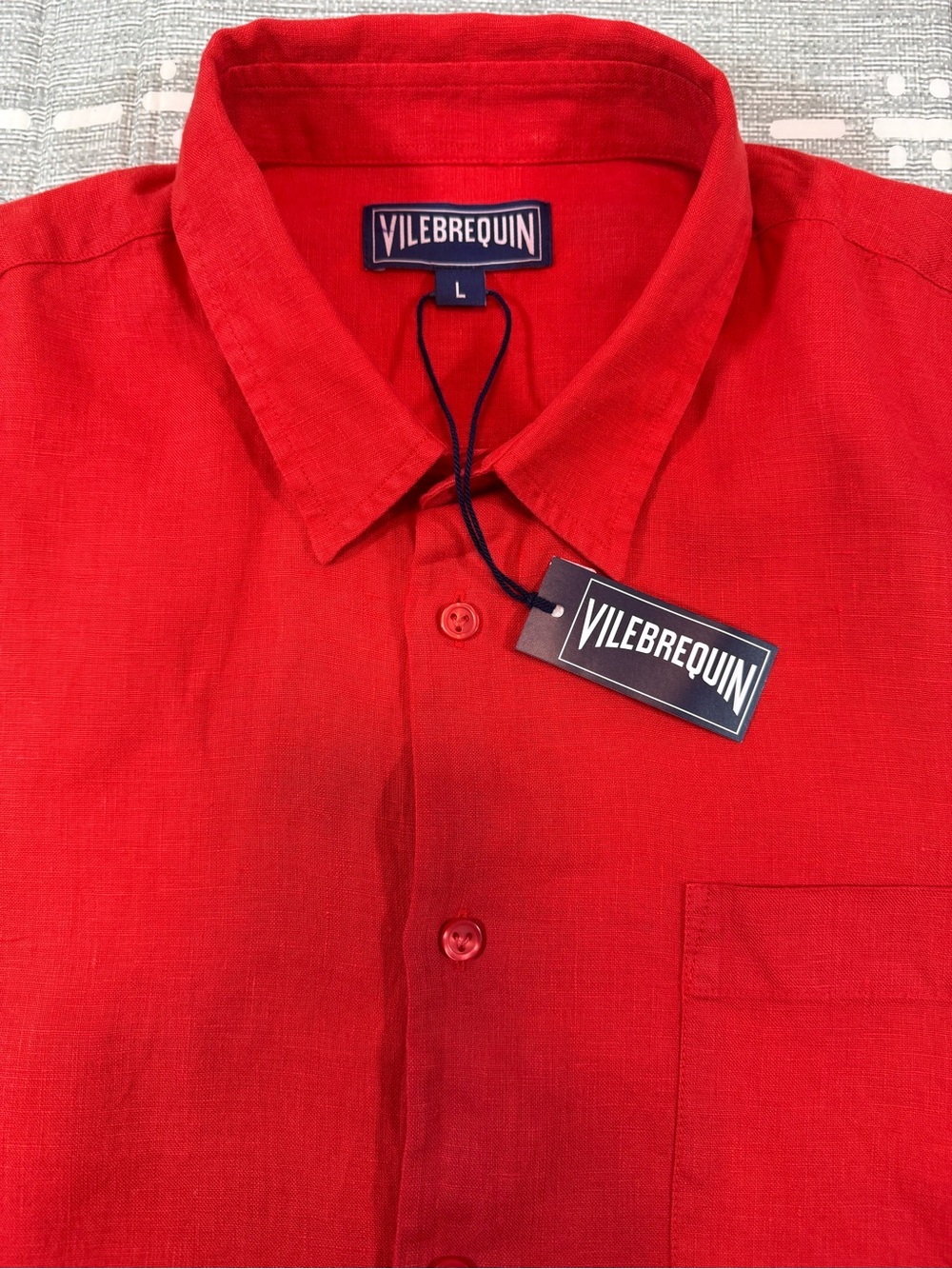Vilebrequin Caroubis 100% Linen Long Sleeve Shirt L Coquelicot Poppy Red